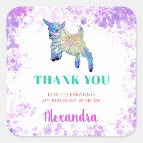 Cute Goat Birthday Party Thank You Square Sticker