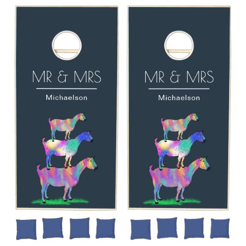 Cute Goat Blue Wedding Cornhole Set