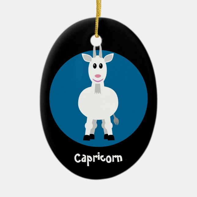 Cute Goat Capricorn Zodiac Sign Custom Blue Ceramic Ornament (Front)