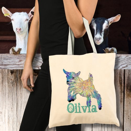 Cute Goat Colorful Animal Art Name Tote Bag