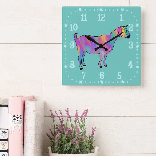 Cute Goat Colorful Animal Art Square Wall Clock