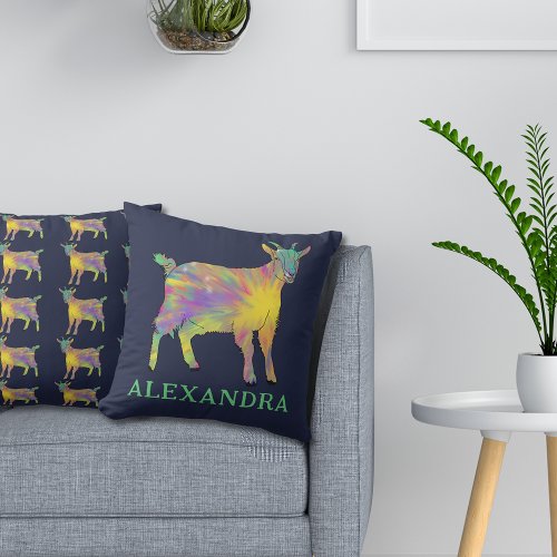 Cute Goat Colorful Animal Art  Throw Pillow