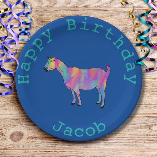 Cute Goat Colorful Farm Animal Art Birthday Party Paper Plates