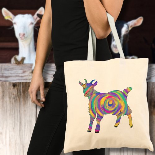 Cute Goat Colorful Farm Animal Art Tote Bag