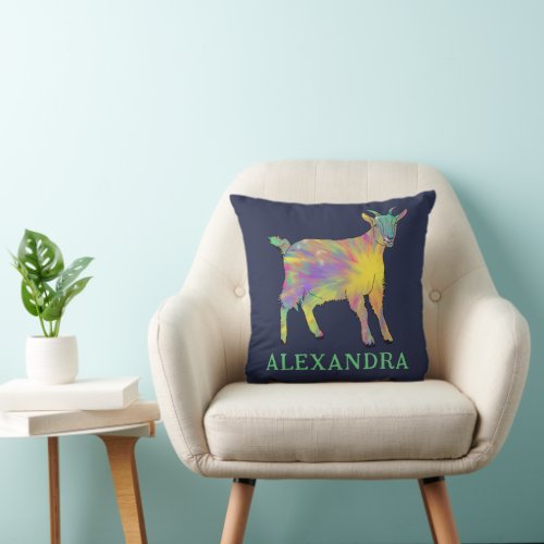 Cute Goat Colorful Watercolor Personalized  Throw Pillow
