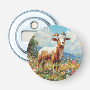 Cute Goat Colorful Wildflower Meadow Bottle Opener