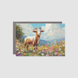 Cute Goat Colorful Wildflower Meadow Car Magnet