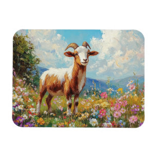 Cute Goat Colorful Wildflower Meadow Flexible Magnet
