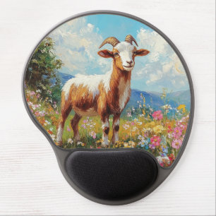 Cute Goat Colorful Wildflower Meadow Gel Mouse Pad