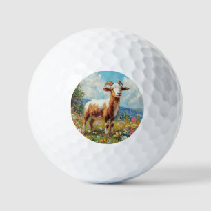 Cute Goat Colorful Wildflower Meadow Golf Balls