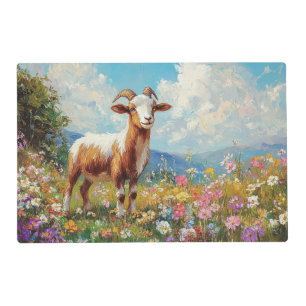 Cute Goat Colorful Wildflower Meadow Placemat