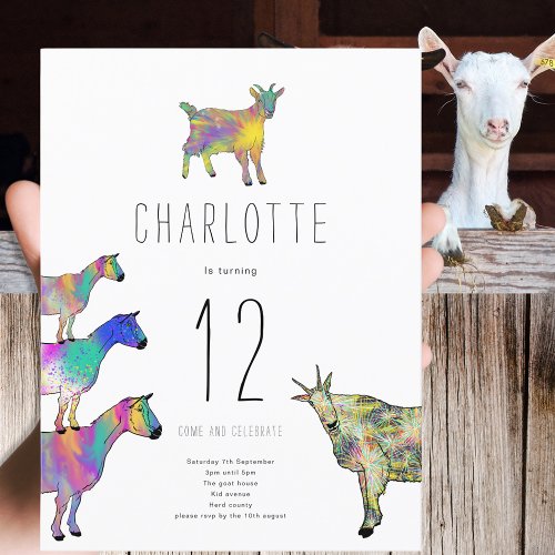 Cute Goat Farm Animal 12th Birthday Party Budget Invitation Postcard