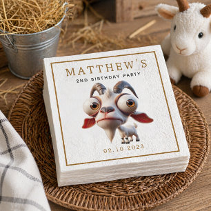 Cute Goat Farm Animals 2nd Birthday Party Napkins