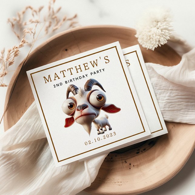 Cute Goat Farm Animals 2nd Birthday Party Napkins (Creator Uploaded)