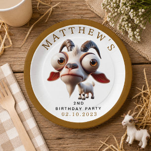 Cute goat Farm Animals 2nd Birthday Party Paper Plates