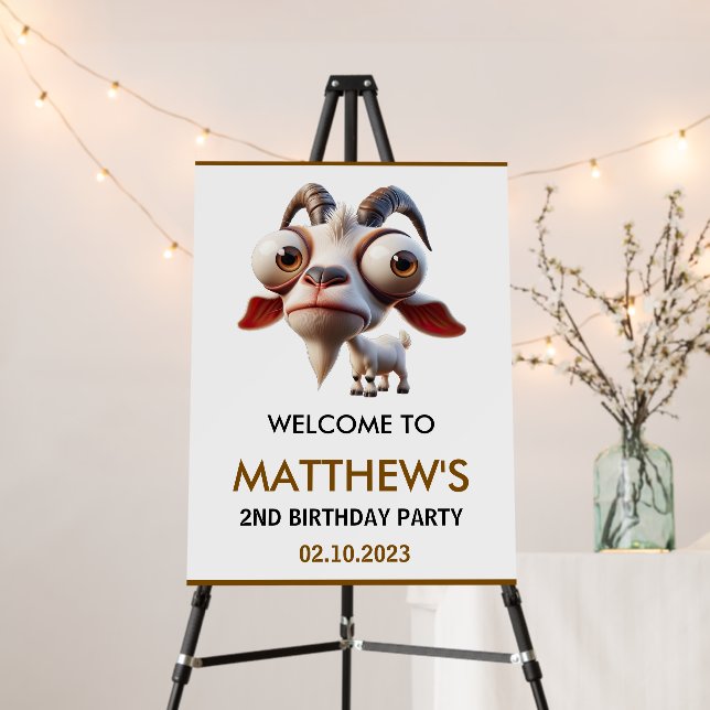 Cute goat Farm Animals 2nd Birthday Party Welcome Foam Board (In Situ (Stand))
