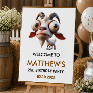 Cute goat Farm Animals 2nd Birthday Party Welcome Foam Board