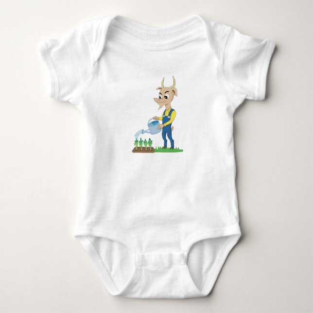 Cute goat Gardener cartoon Baby Bodysuit (Front)