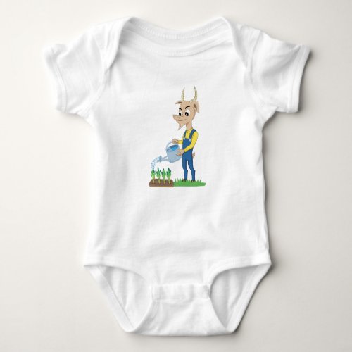 Cute goat Gardener cartoon Baby Bodysuit