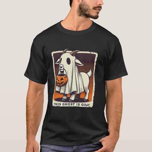 Cute Goat Ghost Pun Meme Trick or Treat Funny Hall T-Shirt (Front)