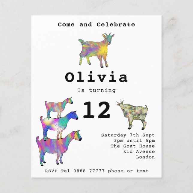 Cute Goat Girls Birthday Party Budget Flyer (Front)