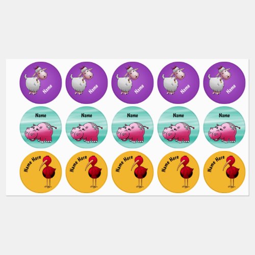 Cute Goat Hippo and Ibis Bird Kids Labels