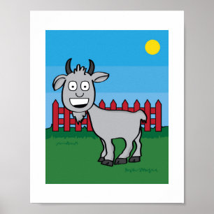 Cute Goat Illustration Kids Farm Animal Art Poster