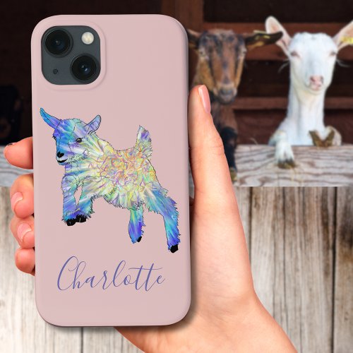 Cute Goat Jumping illustration Name iPhone 13 Case