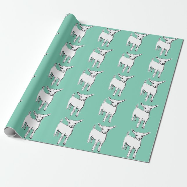 Cute Goat Kid Gift Wrapping Paper (Unrolled)