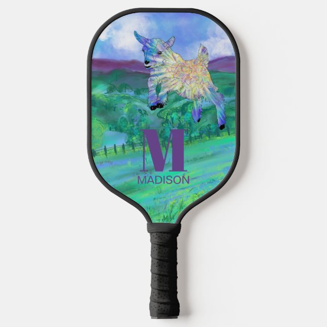 Cute Goat Monogram Pickleball Paddle (Front)