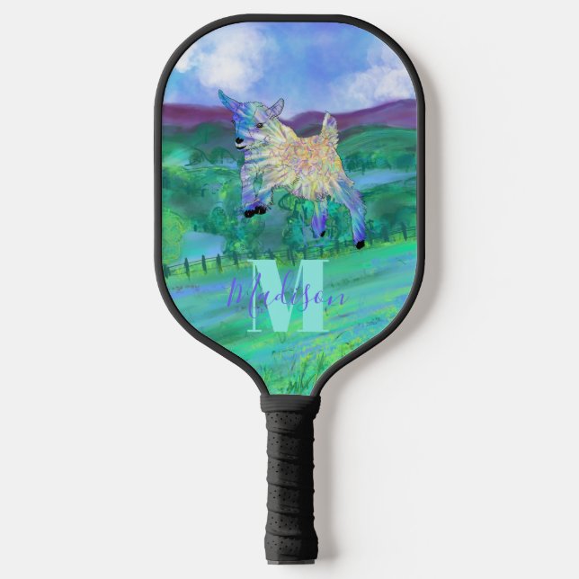 Cute Goat Monogram Pickleball Paddle (Front)