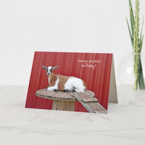 cute goat on spool table birthday card
