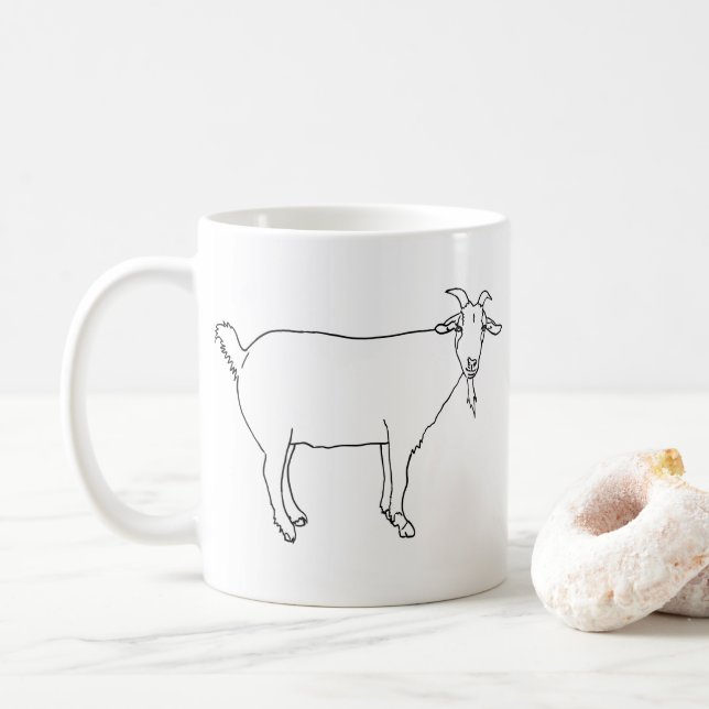 Cute Goat simple Drawing Coffee Mug (With Donut)