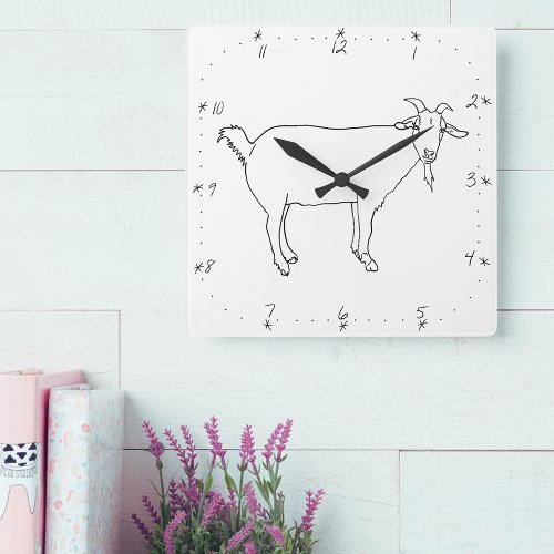 Cute Goat Simple Line Drawing Quirky Animal Art Square Wall Clock