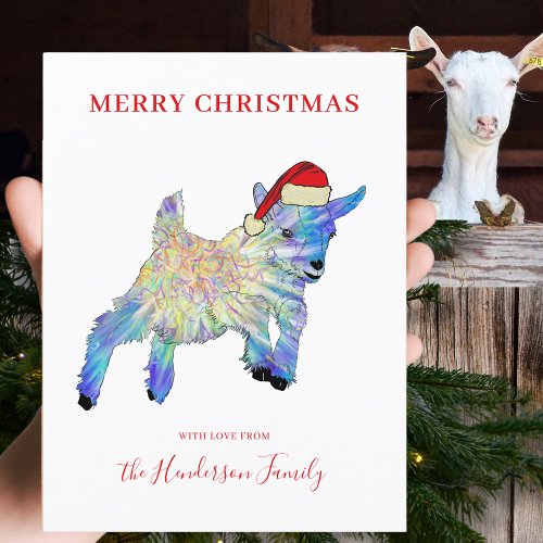 Cute Goat wearing a Santa hat  Holiday Postcard