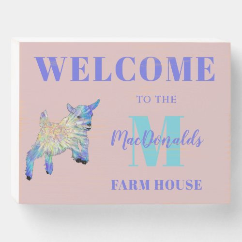 Cute Goat welcome Family Monogram Personalized Wooden Box Sign