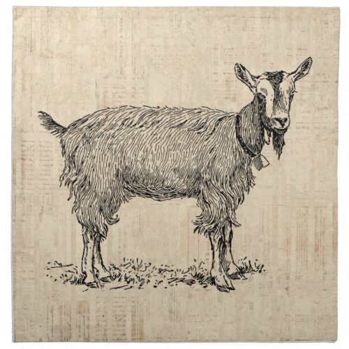 Cute Goat with Bell Illustration Antique Script Cloth Napkin