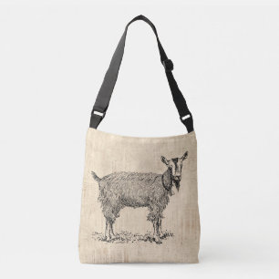 Cute Goat with Bell Illustration Antique Script Crossbody Bag