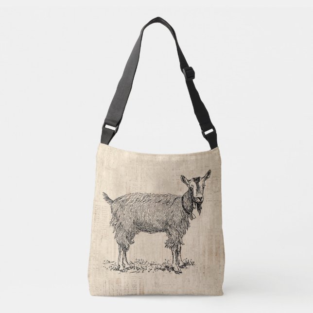 Cute Goat with Bell Illustration Antique Script Crossbody Bag (Front)