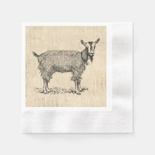 Cute Goat with Bell Illustration Antique Script Napkins