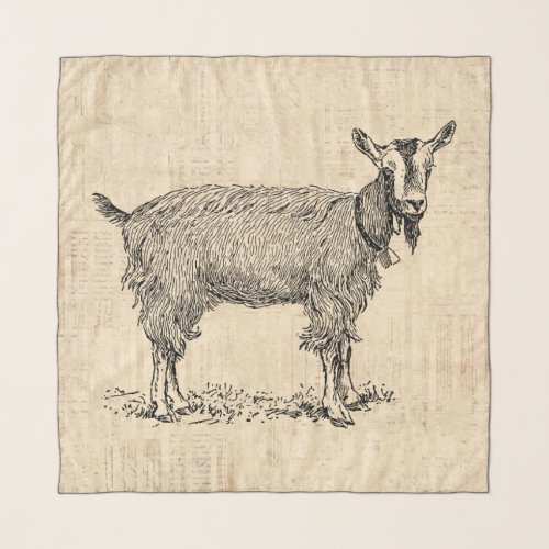 Cute Goat with Bell Illustration Antique Script Scarf