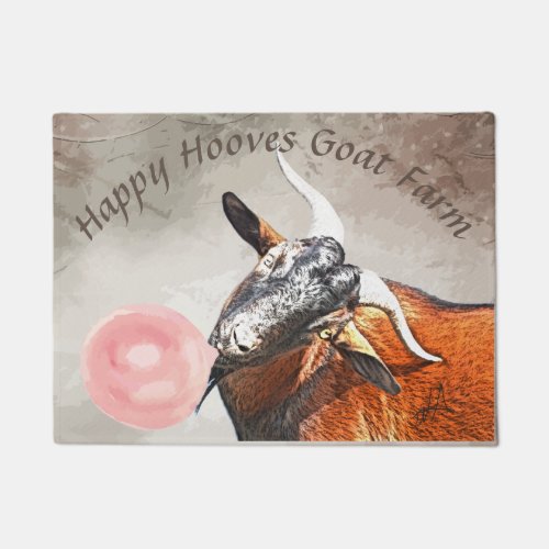 Cute Goat with Bubblegum Welcome Mat YOUR TEXT