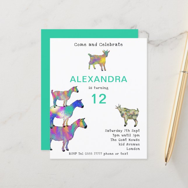 Cute Goats 12th Birthday Party Budget (Front/Back In Situ)