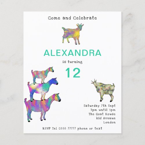 Cute Goats 12th Birthday Party Colorful Budget Flyer