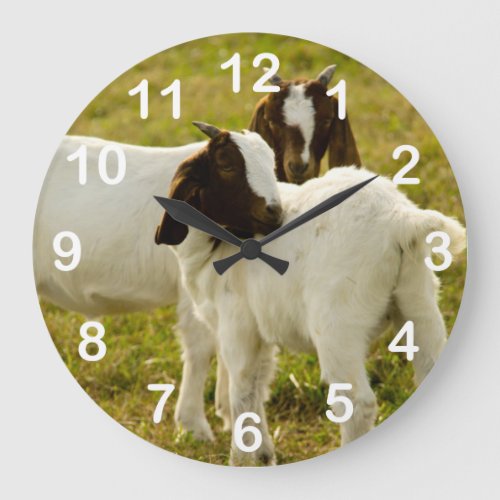 Cute Goats Boer Snuggling Animals Large Clock