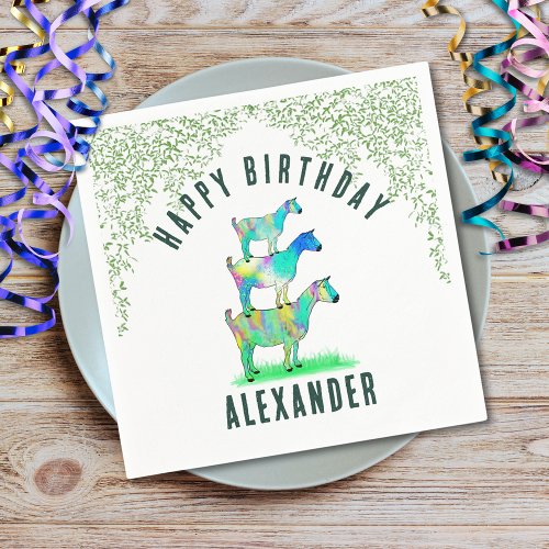 Cute Goats Colorful Animal Art Birthday Party Napkins