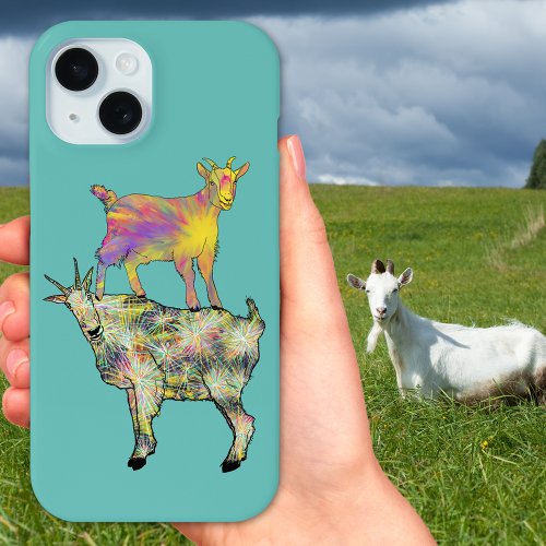 Cute Goats Colorful Animal Art iPhone 15 Case