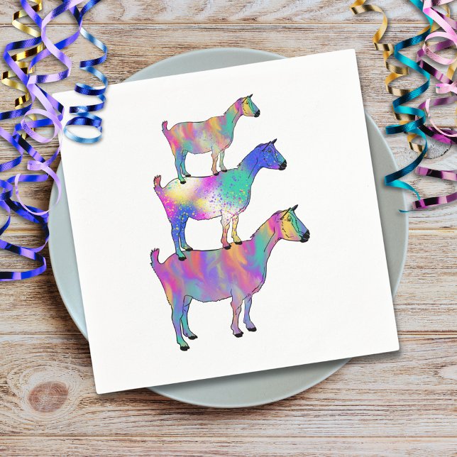 Cute Goats Colorful Farm Animal Art Napkins (Cute goats colorful farm animal art paper napkins barnyard animal watercolor )