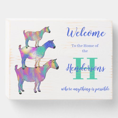 Cute goats Family Home Personalize Wooden Box Sign