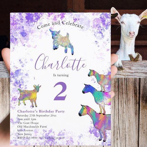 Cute Goats Farm Animal 2nd Birthday Party Invitation Postcard